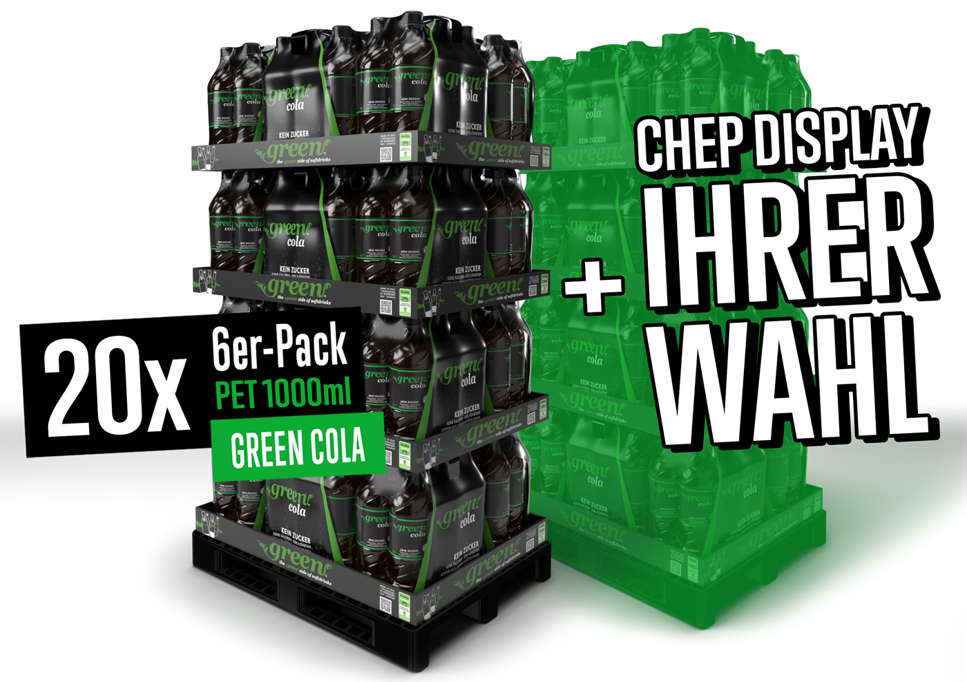 Green Cola Chep Display-Duo – 20x 6er-Pack 1,0L PET + Display nach Wahl